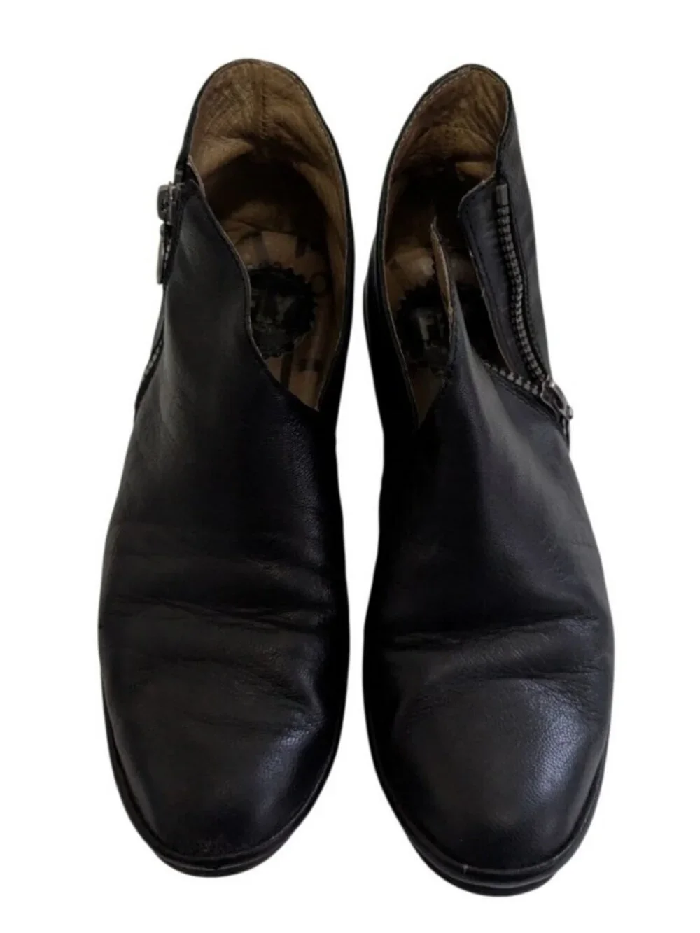 Fly London Poro Y2K Black Leather Wedge Zip Ankle Boots Booties Size 38 US 7.5